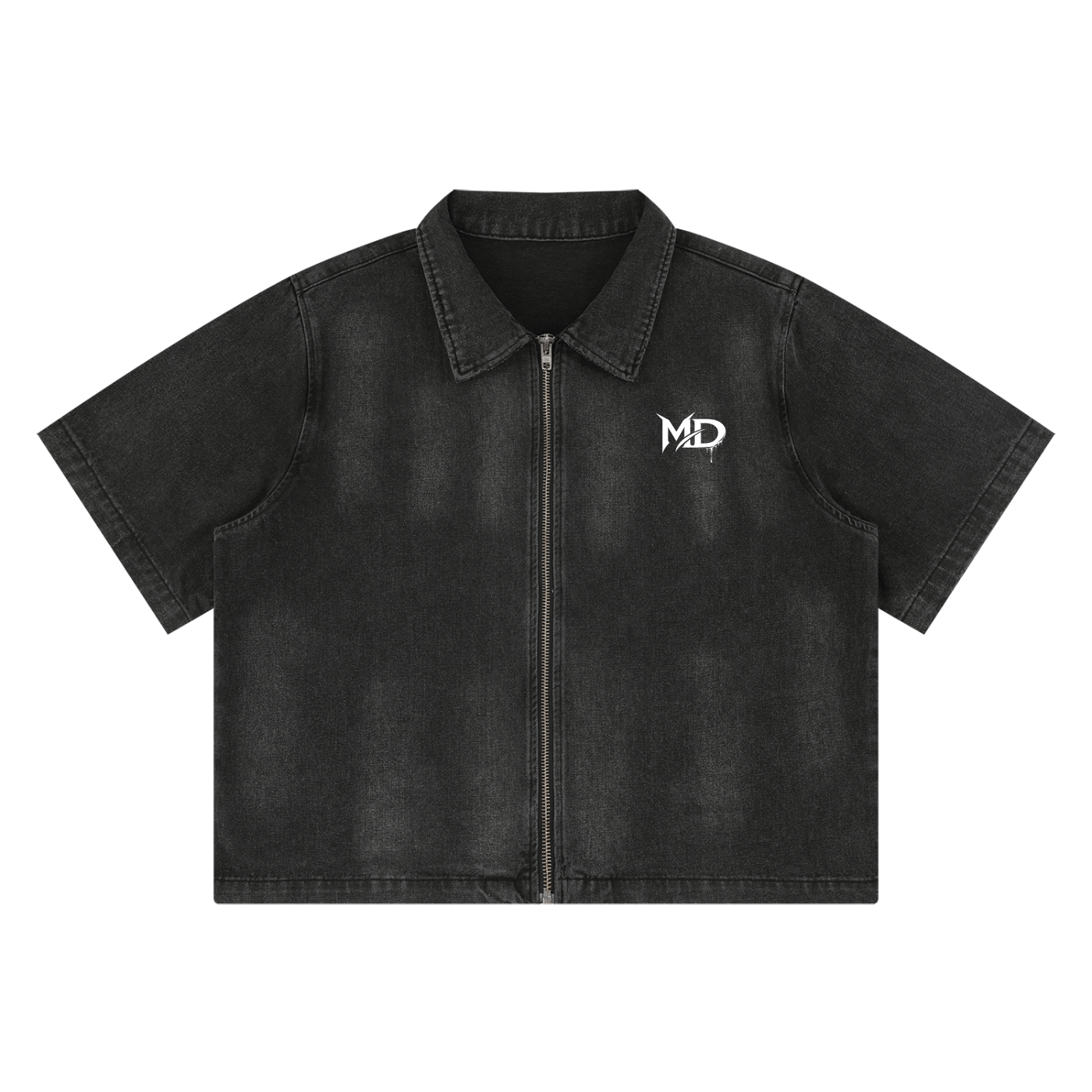 Unisex Vintage Washed Full-Zip Denim Shirt
