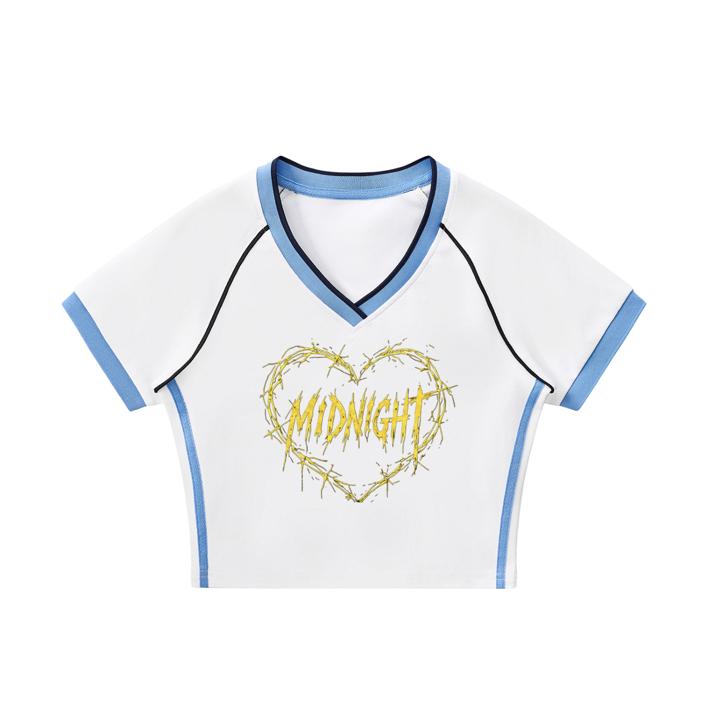 Contrast Trim V-Neck Crop T-Shirt