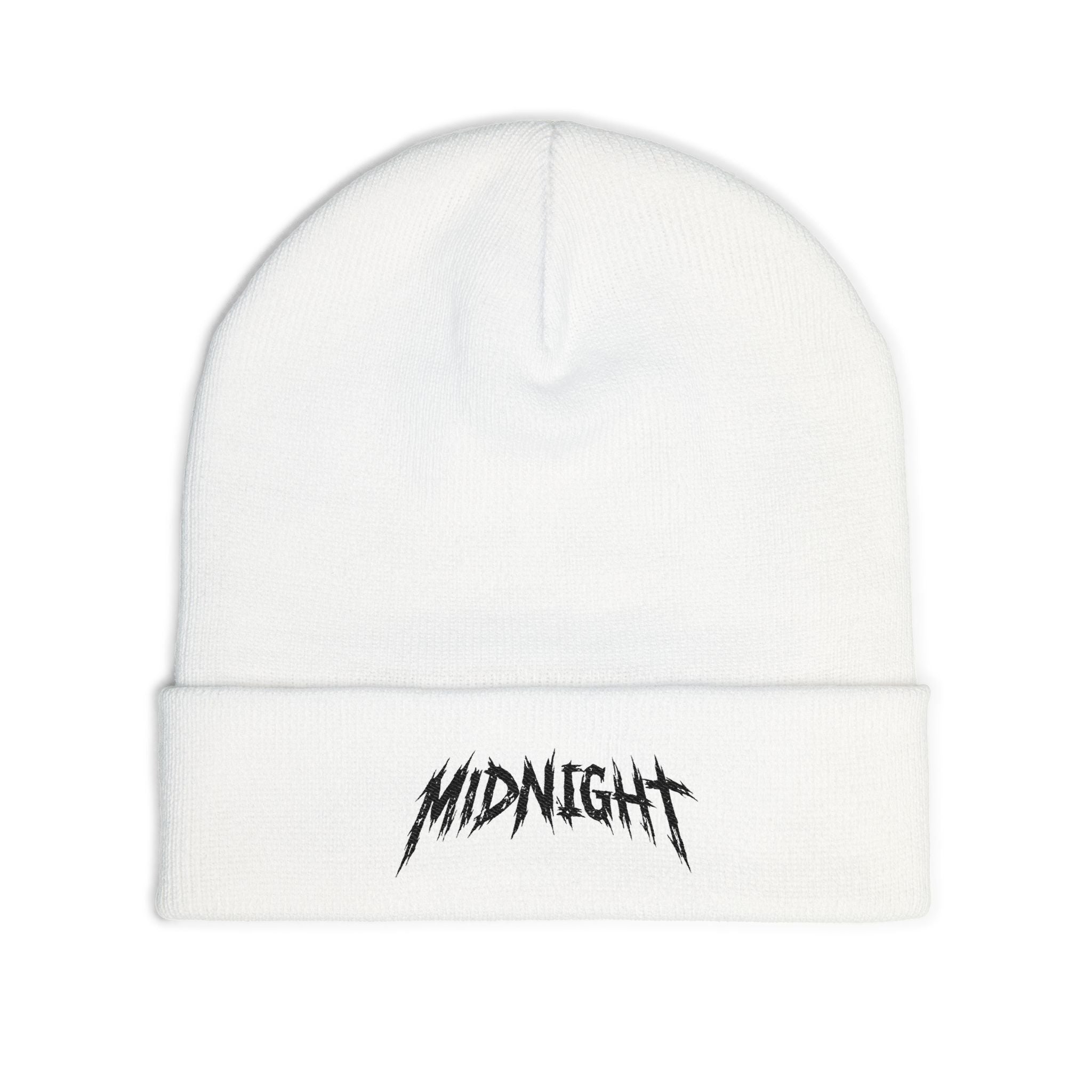Embroidered "MIDNIGHT" Knit Beanie – Gothic Streetwear Winter Hat