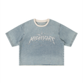 Unisex Vintage Wash Boxy Raw Hem Denim T-Shirt