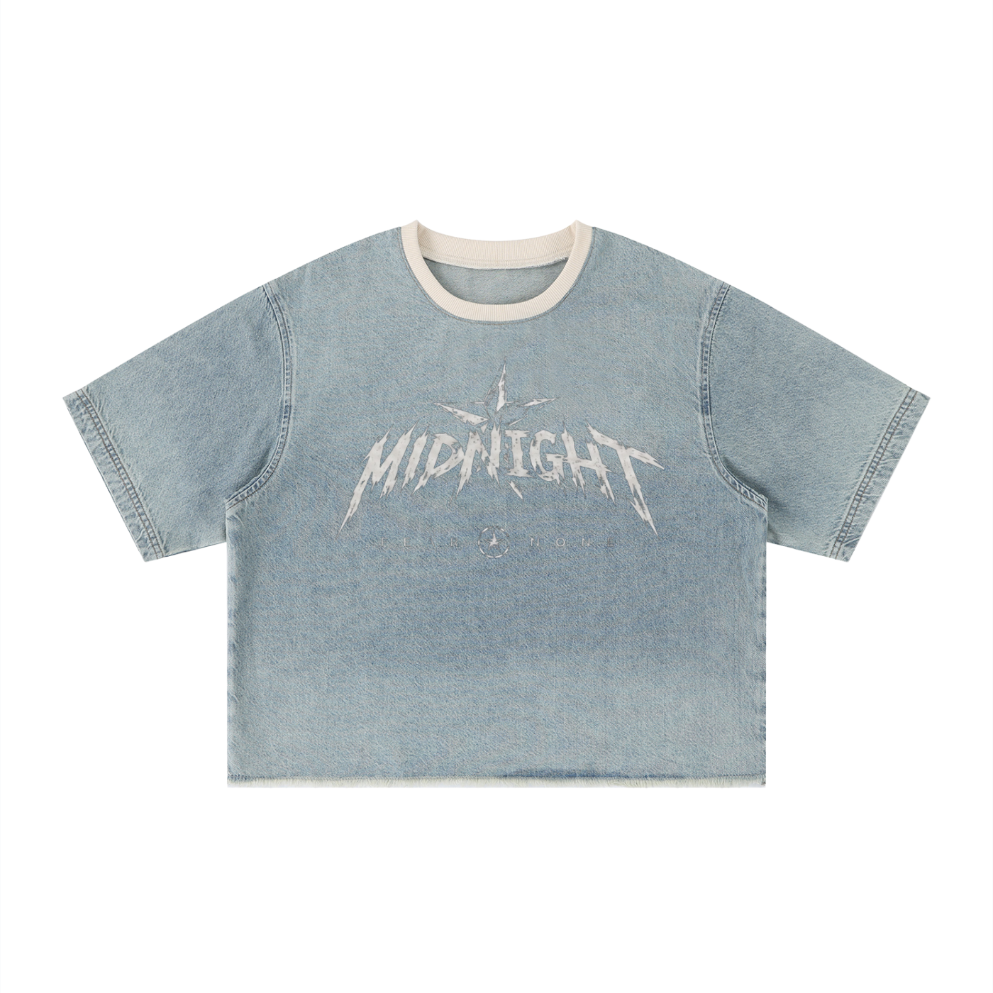 Unisex Vintage Wash Boxy Raw Hem Denim T-Shirt