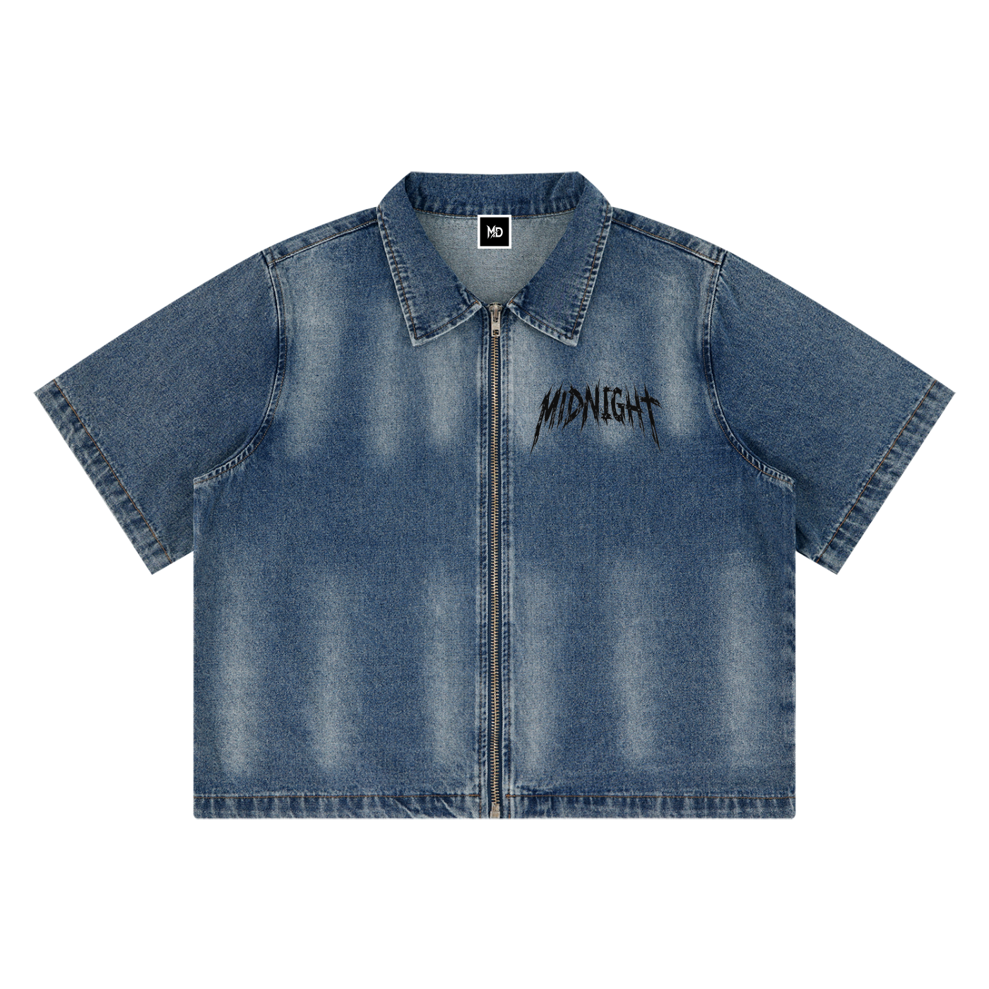 Unisex Vintage Washed Full-Zip Denim Shirt