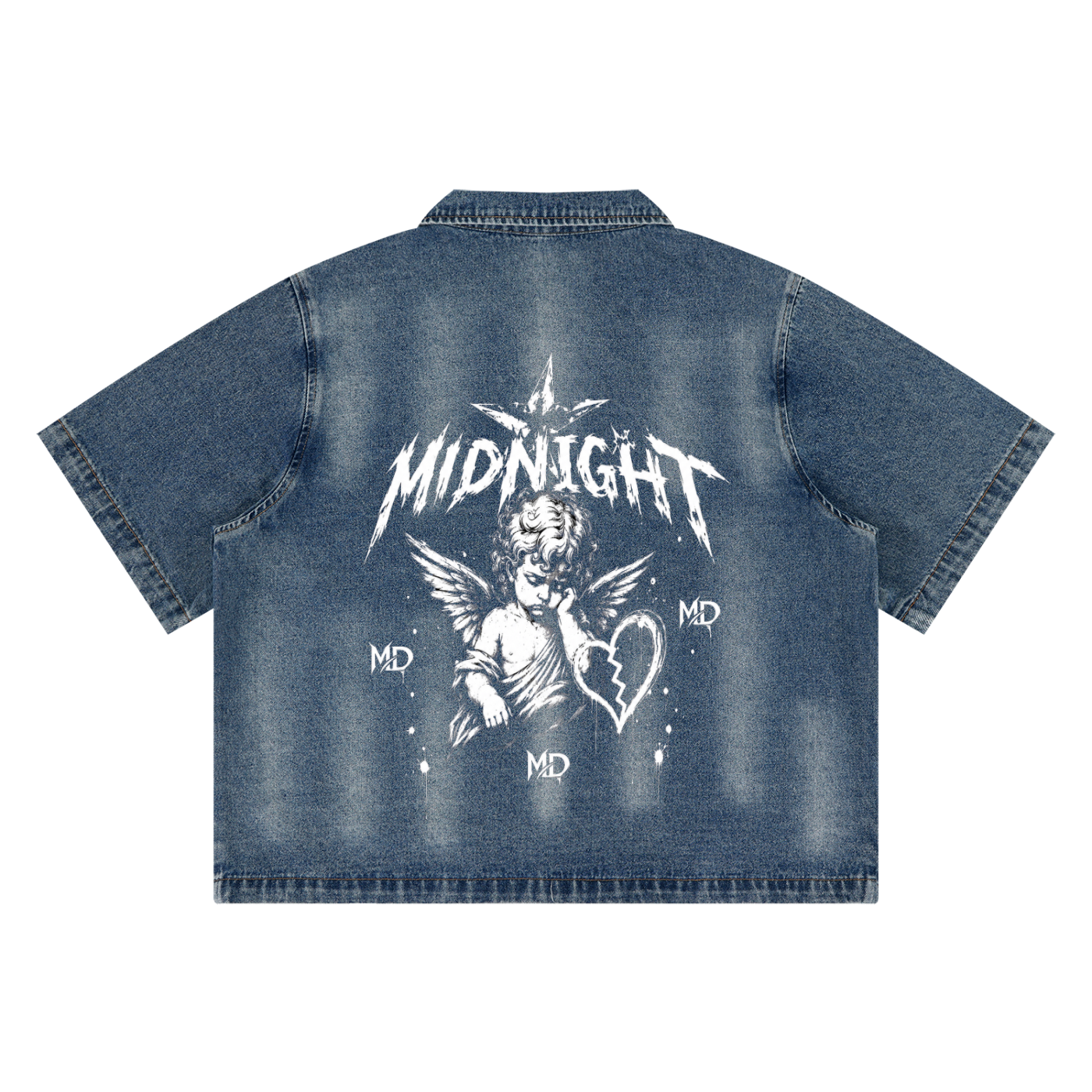 Unisex Vintage Washed Full-Zip Denim Shirt