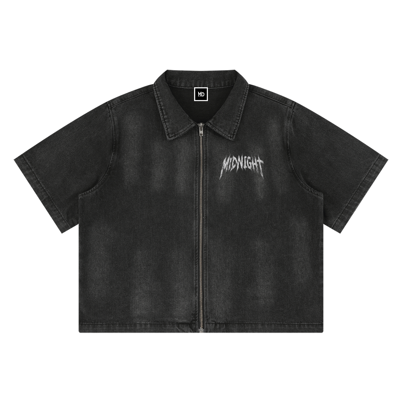 Unisex Vintage Washed Full-Zip Denim Shirt