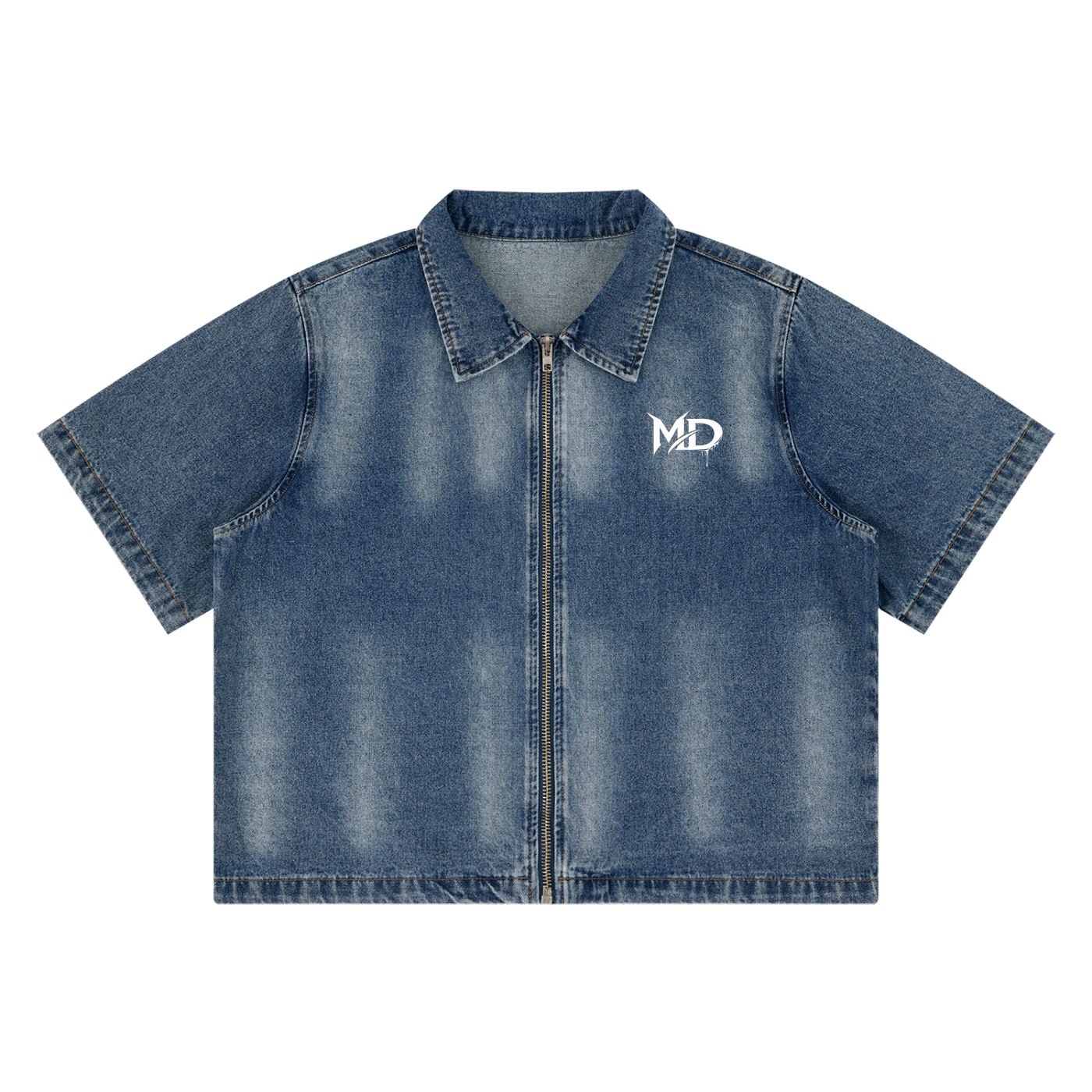 Unisex Vintage Washed Full-Zip Denim Shirt