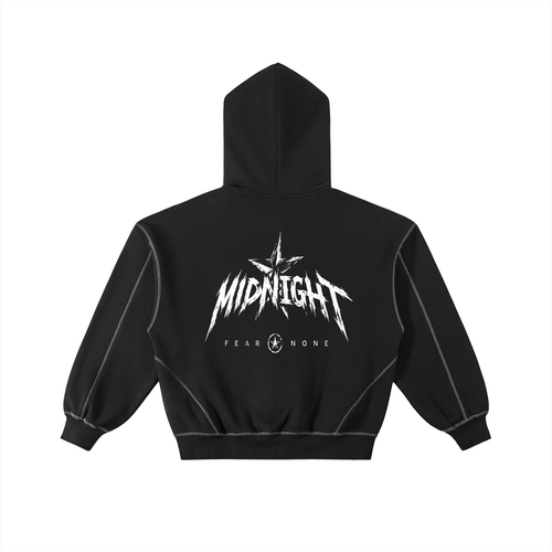 Contrast-Stitched Boxy Fleece Zip Hoodie