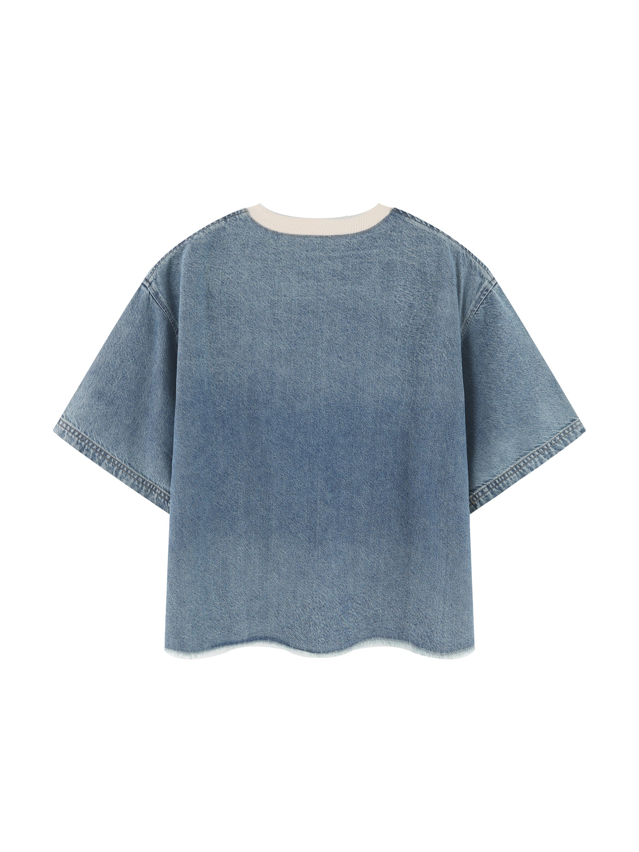 Unisex Vintage Wash Boxy Raw Hem Denim T-Shirt